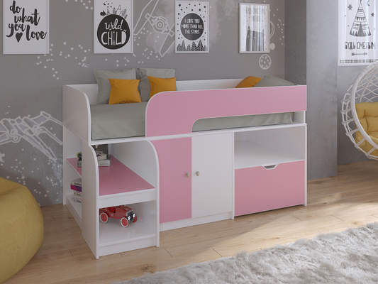 Детская кровать  Кровать чердак Астра 9 V4 Белый/Розовый