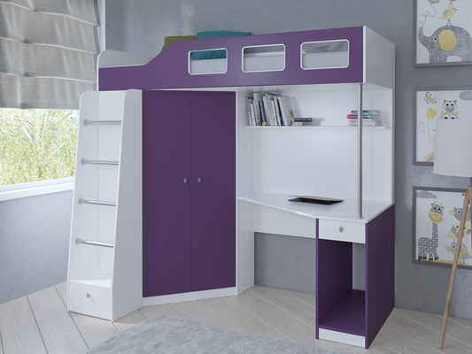 Детская кровать  Кровать чердак Астра 7 Белый/Фиолетовый