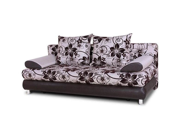Диван тканевый прямой Фиджи 2 Диван-кровать «Фиджи 2» бежевая рогожка с цветами и коричневый кожзам
