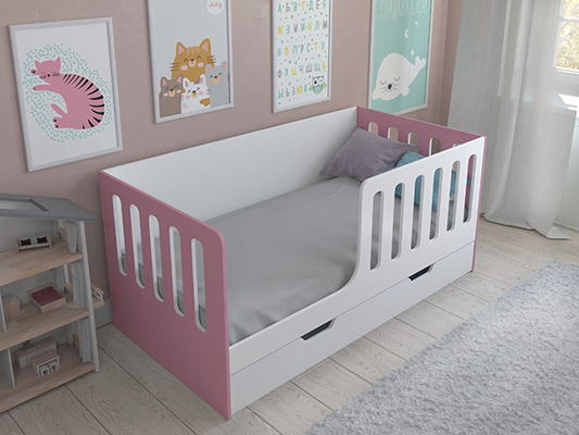 Детская кровать  Кровать Астра 12 с ящиком Белый/Розовый