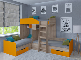 Кровать двухъярусная Трио Сонома/Оранжевый