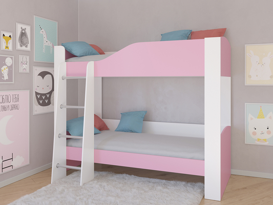 Кровать двухъярусная  Кровать двухъярусная АСТРА 2 Белый/Розовый без ящика