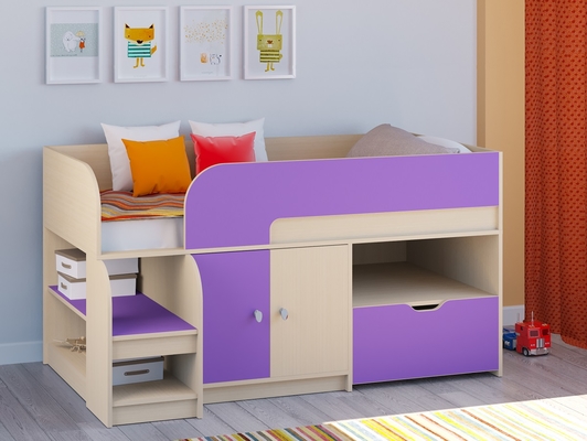 Детская кровать  Кровать чердак Астра 9 V4 Дуб молочный/Фиолетовый