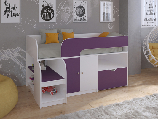 Детская кровать  Кровать чердак Астра 9 V4 Белый/Фиолетовый