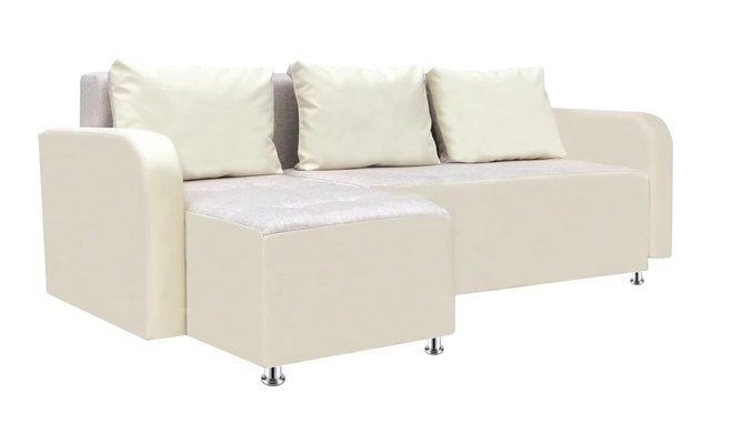 Диван кожаный Комо Угловой диван-кровать «Комо 2» бежевая рогожка, бежевый кожзам, угол левый