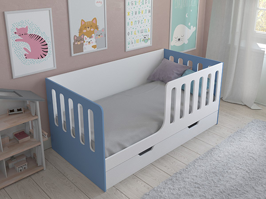 Детская кровать  Кровать Астра 12 с ящиком Белый/Голубой
